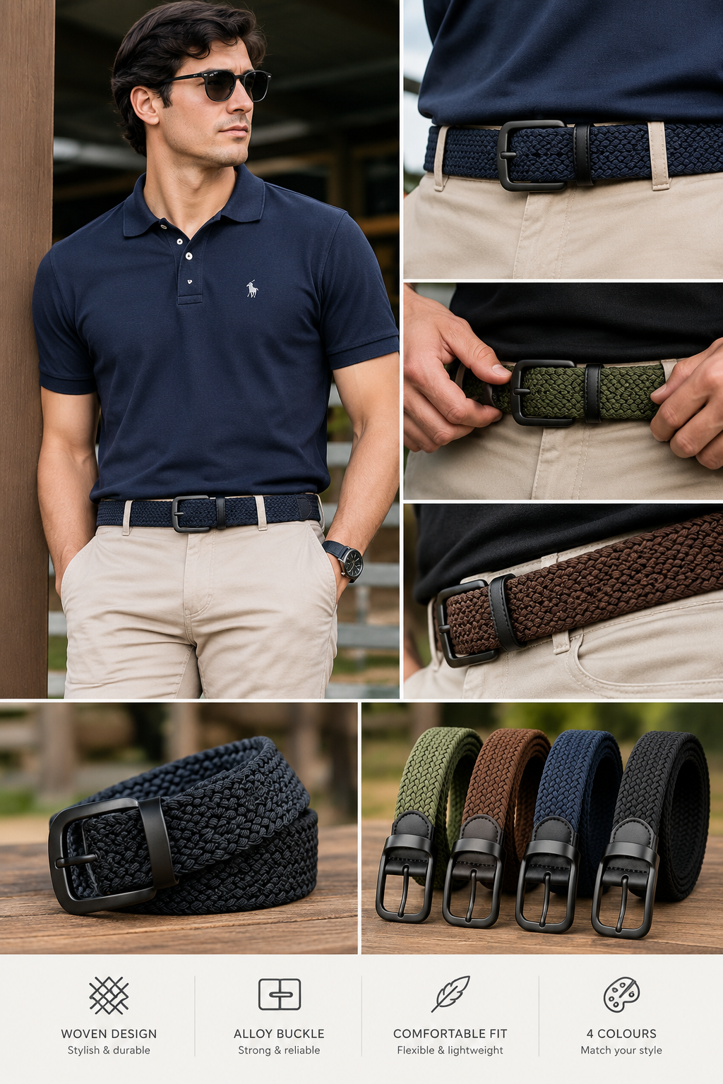 Equestrian Black Buckle No-Punching Belt