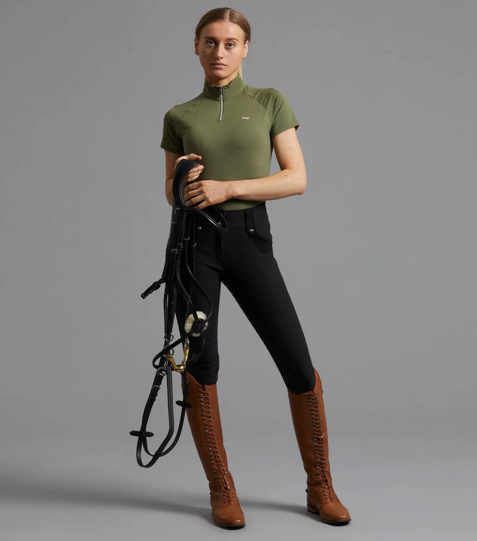 Aura Ladies Short Sleeve Riding Top Olive